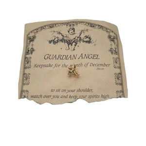 Guardian Angel Trinkets Blue Topaz Stone December Brooch Pin Gold Tone Vintage